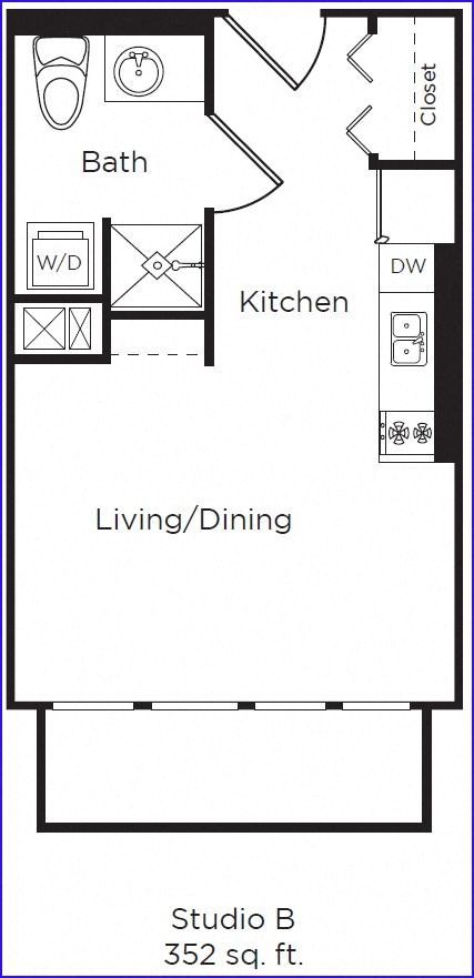 Studio 1 bathroom floor plan A at DOCK 59 APARTMENTS, Oregon